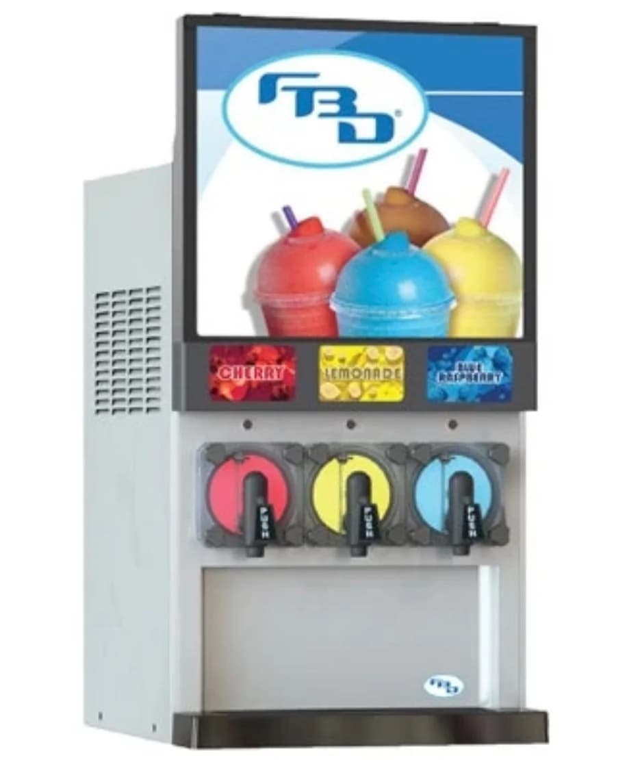 Frozen beverage dispenser with three dispensing valves